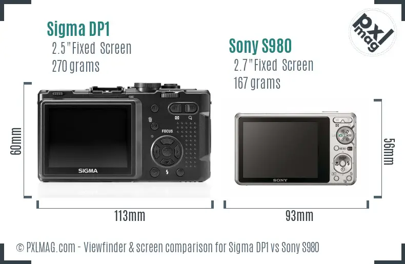 Sigma DP1 vs Sony S980 Screen and Viewfinder comparison