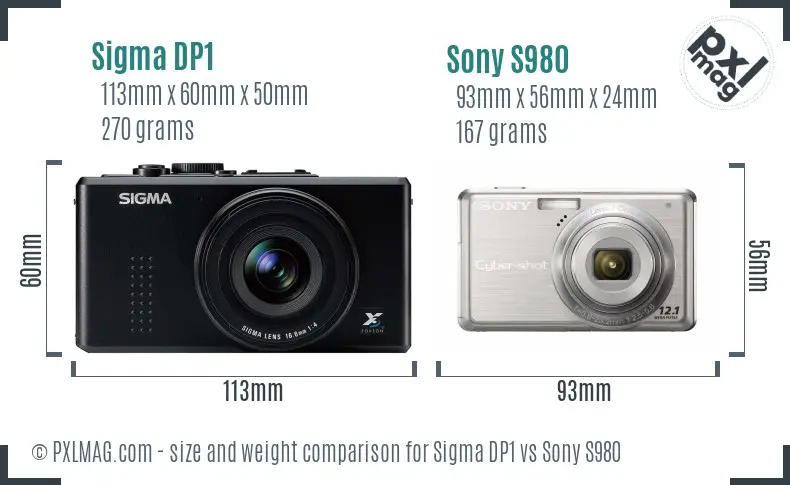 Sigma DP1 vs Sony S980 size comparison