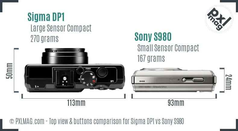 Sigma DP1 vs Sony S980 top view buttons comparison