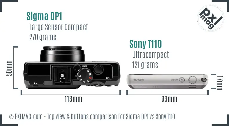 Sigma DP1 vs Sony T110 top view buttons comparison