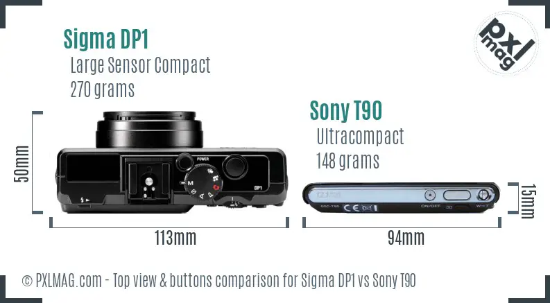 Sigma DP1 vs Sony T90 top view buttons comparison