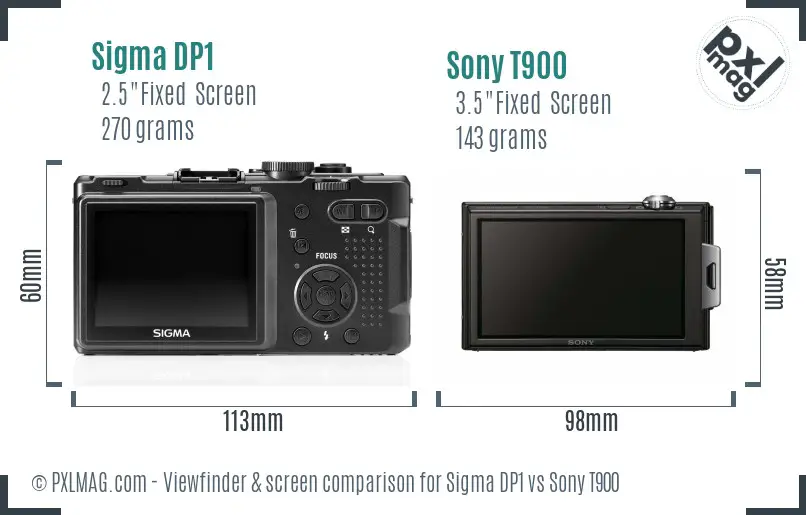 Sigma DP1 vs Sony T900 Screen and Viewfinder comparison