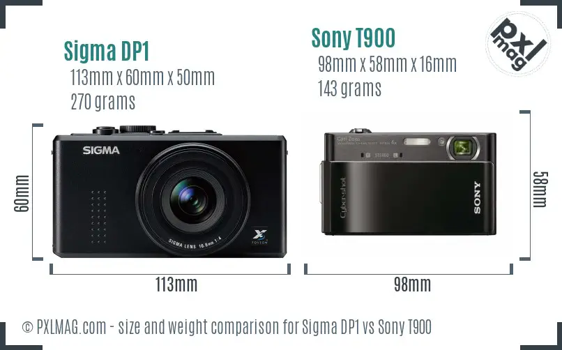 Sigma DP1 vs Sony T900 size comparison