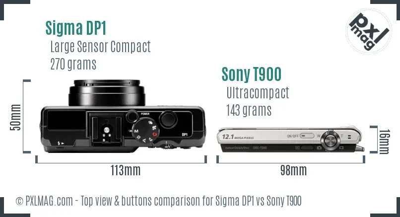 Sigma DP1 vs Sony T900 top view buttons comparison