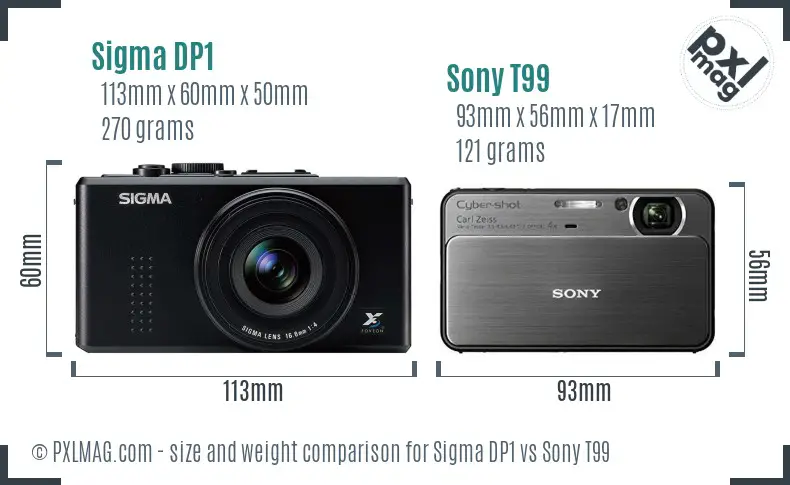 Sigma DP1 vs Sony T99 size comparison