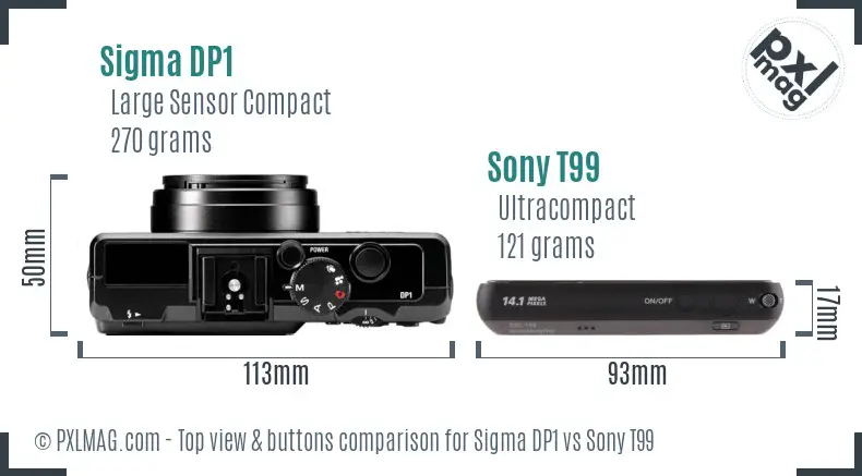 Sigma DP1 vs Sony T99 top view buttons comparison