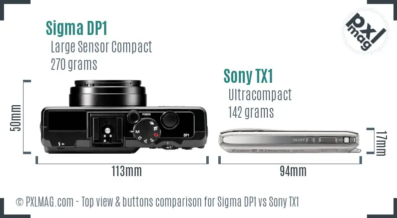 Sigma DP1 vs Sony TX1 top view buttons comparison