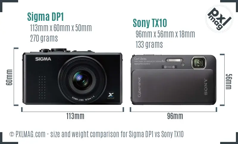 Sigma DP1 vs Sony TX10 size comparison