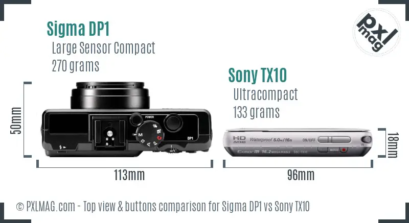 Sigma DP1 vs Sony TX10 top view buttons comparison