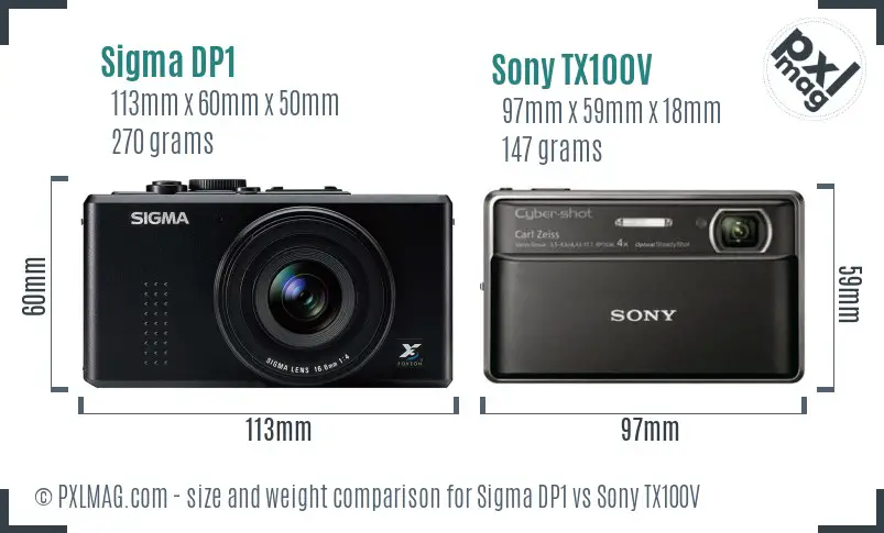 Sigma DP1 vs Sony TX100V size comparison