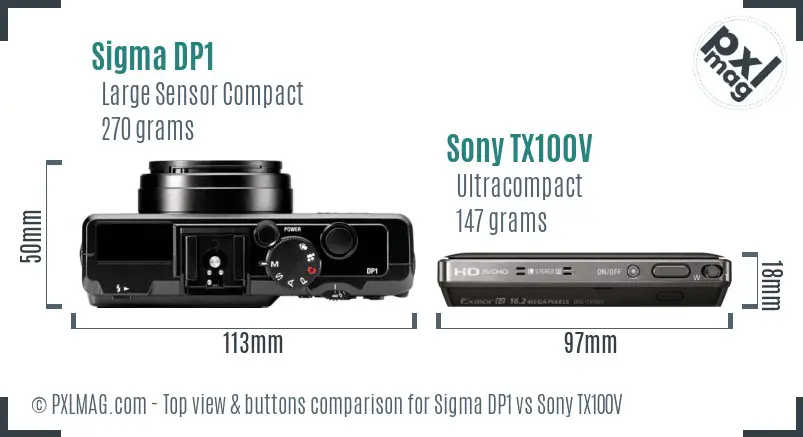 Sigma DP1 vs Sony TX100V top view buttons comparison