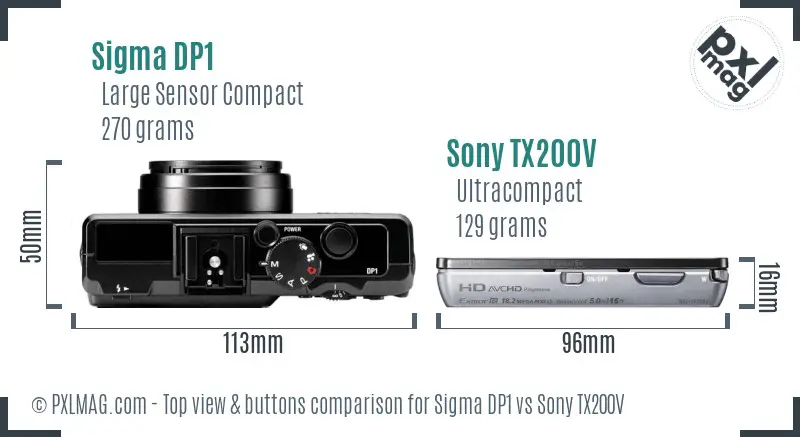 Sigma DP1 vs Sony TX200V top view buttons comparison