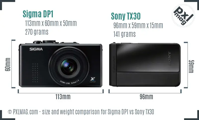 Sigma DP1 vs Sony TX30 size comparison