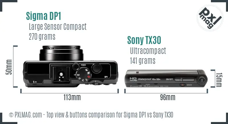 Sigma DP1 vs Sony TX30 top view buttons comparison