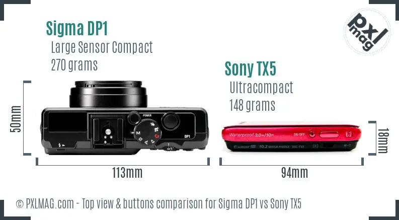 Sigma DP1 vs Sony TX5 top view buttons comparison