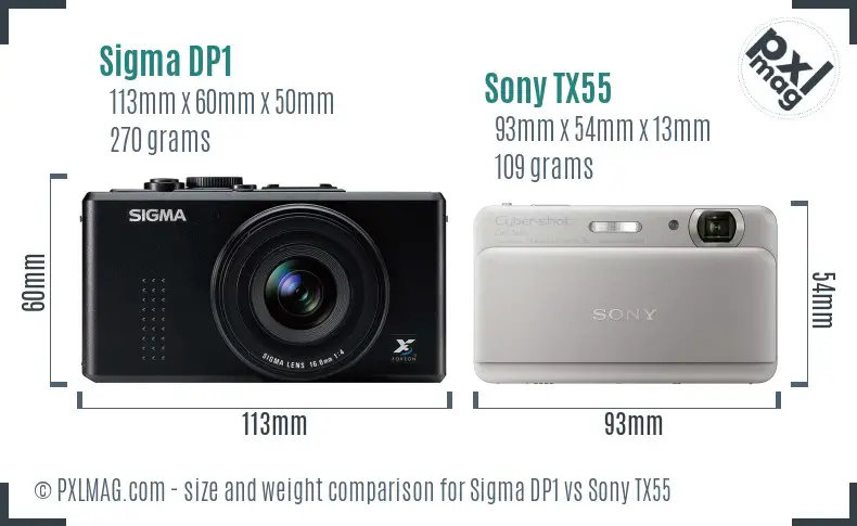 Sigma DP1 vs Sony TX55 size comparison