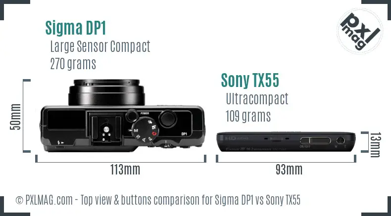 Sigma DP1 vs Sony TX55 top view buttons comparison