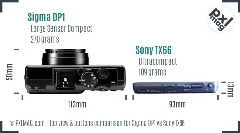 Sigma DP1 vs Sony TX66 top view buttons comparison