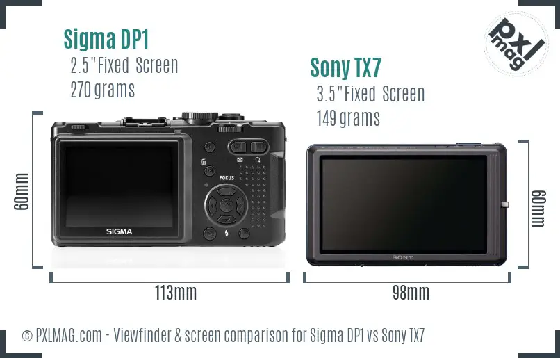 Sigma DP1 vs Sony TX7 Screen and Viewfinder comparison