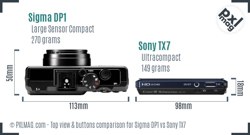 Sigma DP1 vs Sony TX7 top view buttons comparison