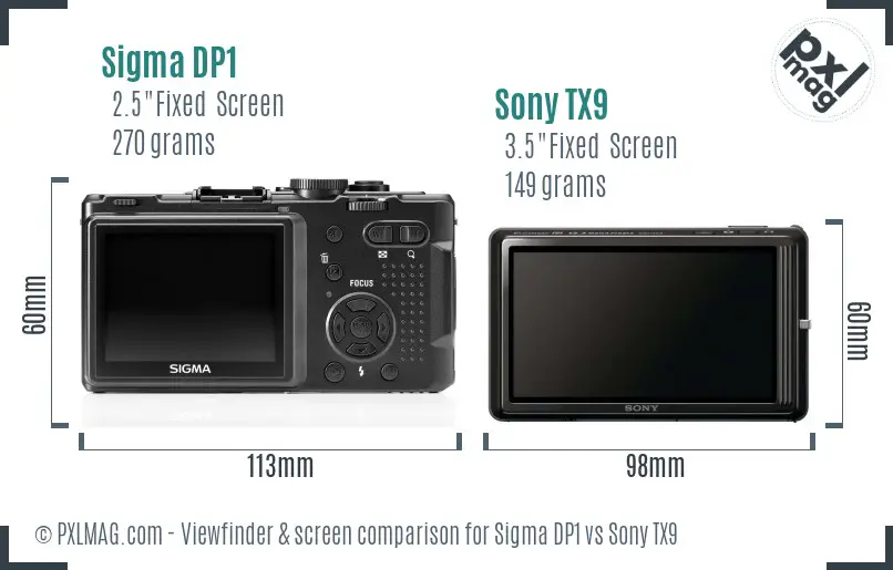 Sigma DP1 vs Sony TX9 Screen and Viewfinder comparison