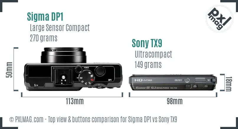 Sigma DP1 vs Sony TX9 top view buttons comparison