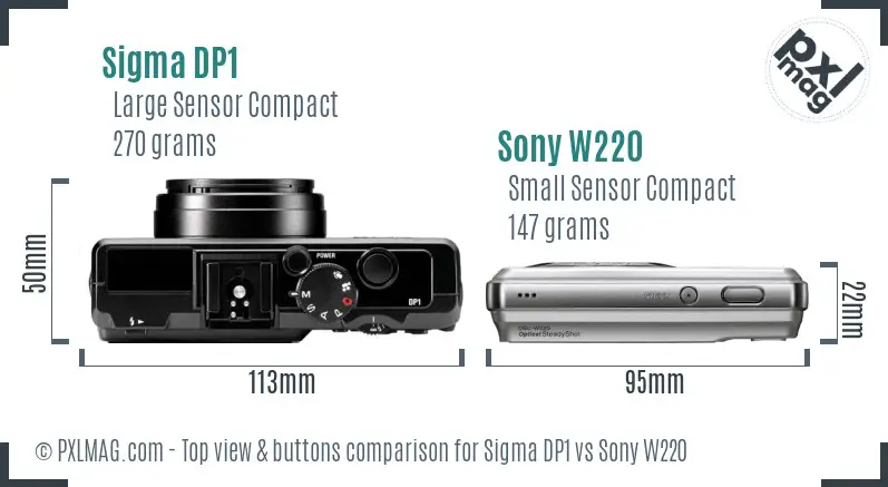 Sigma DP1 vs Sony W220 top view buttons comparison