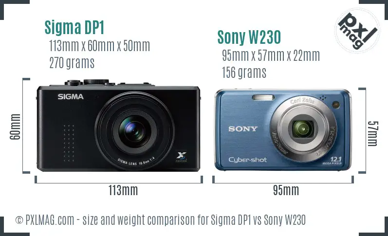 Sigma DP1 vs Sony W230 size comparison