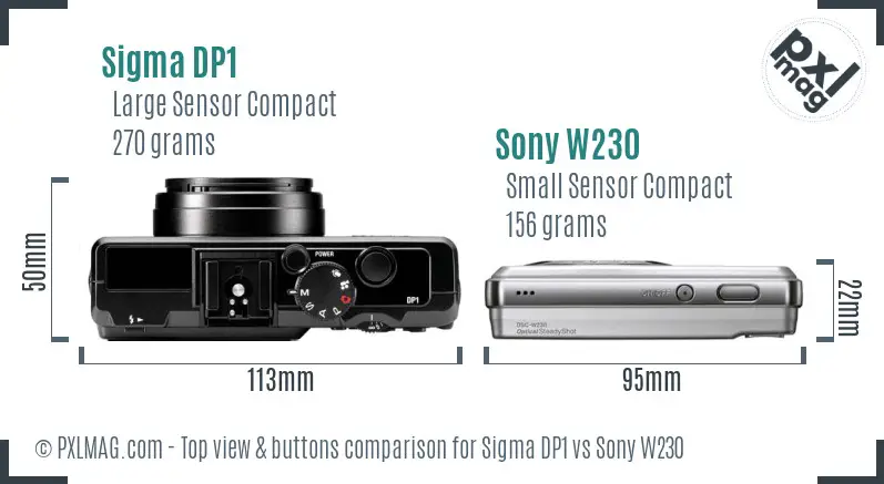 Sigma DP1 vs Sony W230 top view buttons comparison