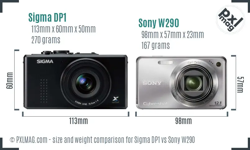 Sigma DP1 vs Sony W290 size comparison