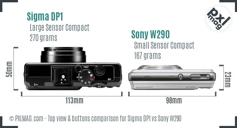 Sigma DP1 vs Sony W290 top view buttons comparison