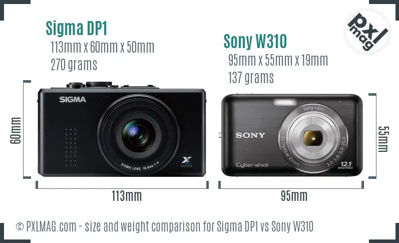 Sigma DP1 vs Sony W310 size comparison