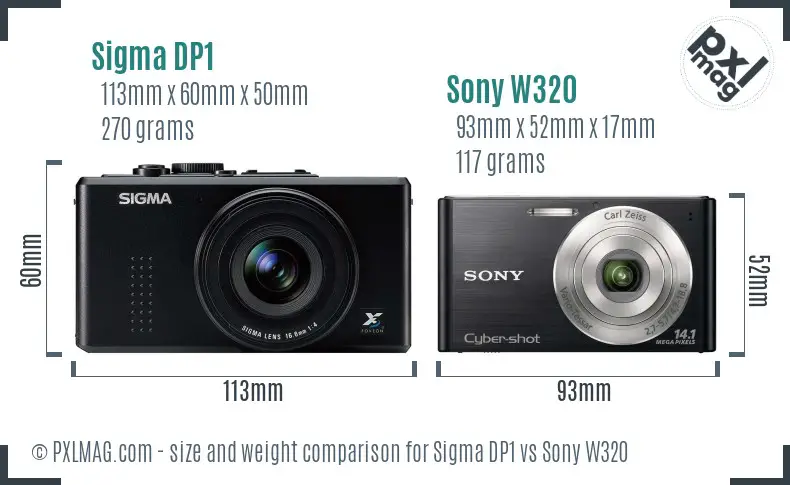 Sigma DP1 vs Sony W320 size comparison