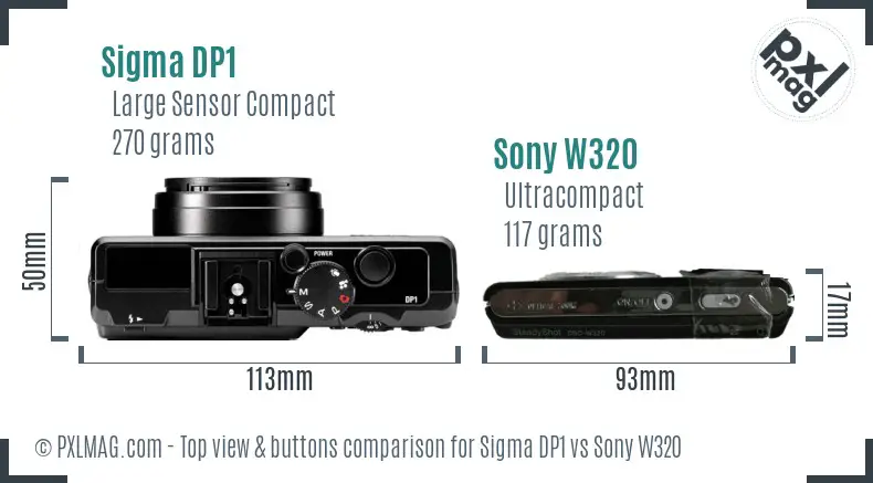 Sigma DP1 vs Sony W320 top view buttons comparison