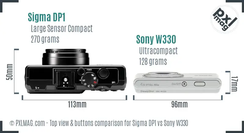 Sigma DP1 vs Sony W330 top view buttons comparison