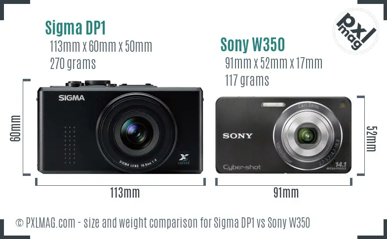 Sigma DP1 vs Sony W350 size comparison