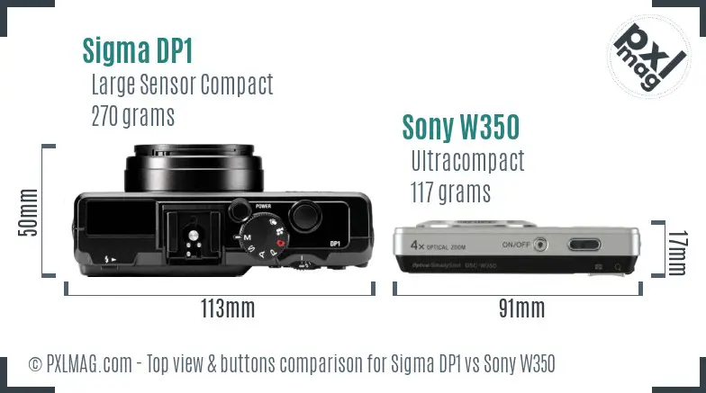 Sigma DP1 vs Sony W350 top view buttons comparison