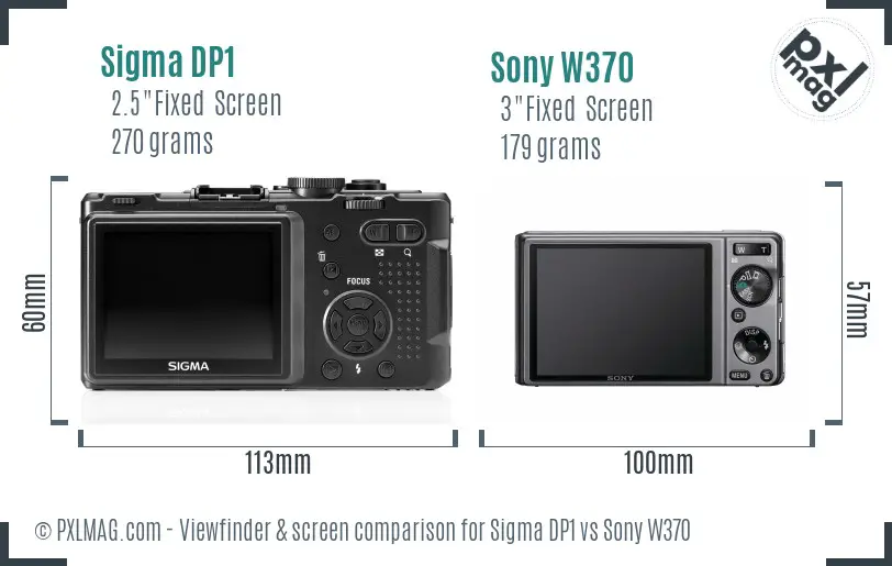 Sigma DP1 vs Sony W370 Screen and Viewfinder comparison