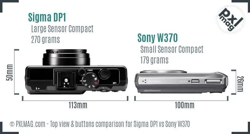 Sigma DP1 vs Sony W370 top view buttons comparison