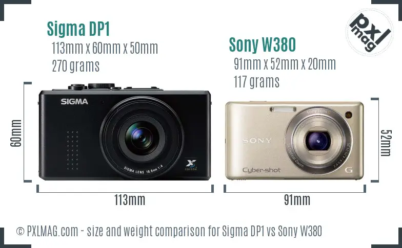 Sigma DP1 vs Sony W380 size comparison