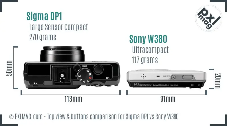 Sigma DP1 vs Sony W380 top view buttons comparison