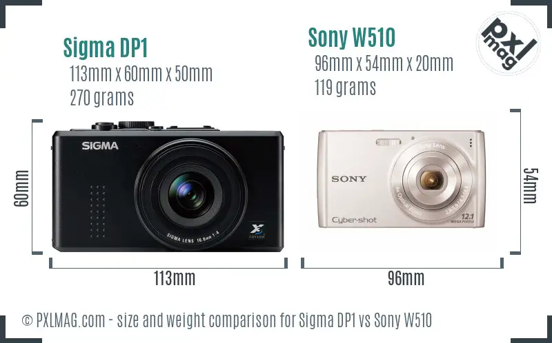 Sigma DP1 vs Sony W510 size comparison