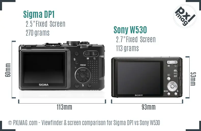 Sigma DP1 vs Sony W530 Screen and Viewfinder comparison