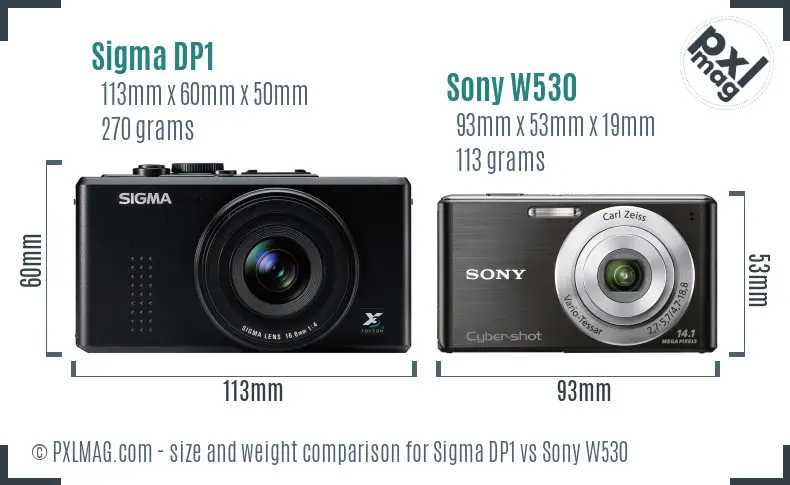 Sigma DP1 vs Sony W530 size comparison