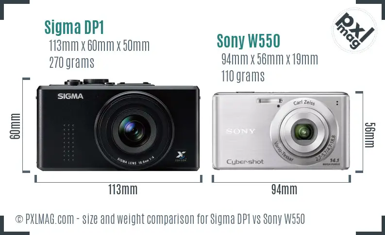 Sigma DP1 vs Sony W550 size comparison