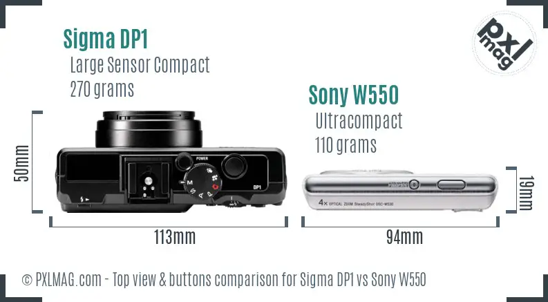 Sigma DP1 vs Sony W550 top view buttons comparison