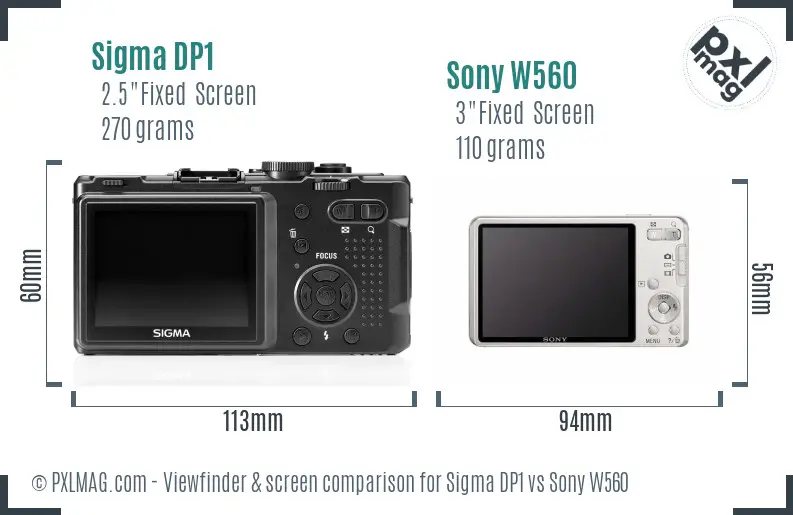 Sigma DP1 vs Sony W560 Screen and Viewfinder comparison