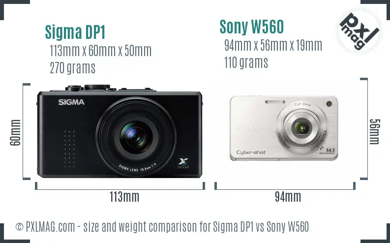 Sigma DP1 vs Sony W560 size comparison