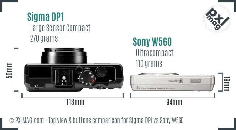 Sigma DP1 vs Sony W560 top view buttons comparison