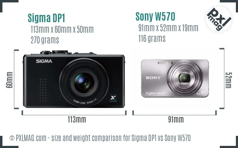 Sigma DP1 vs Sony W570 size comparison